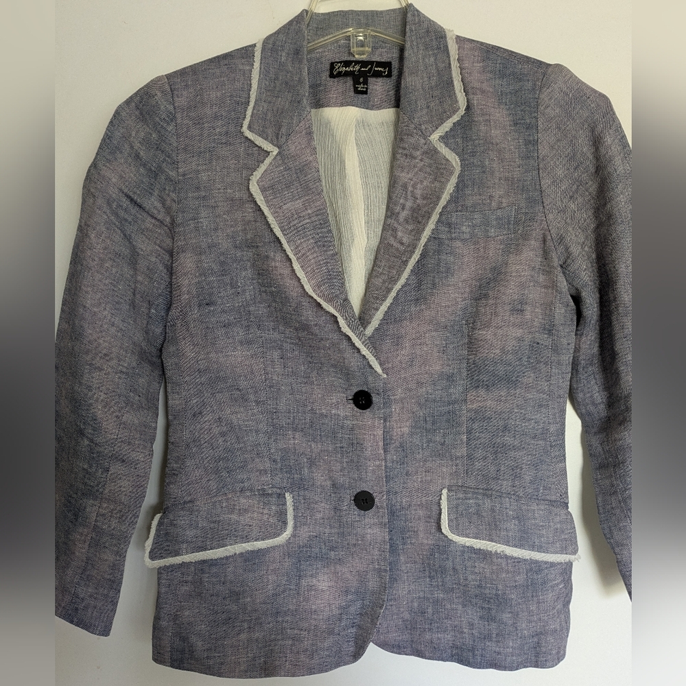 Elizabeth and James Distressed Blue Linen Blazer Size 6
